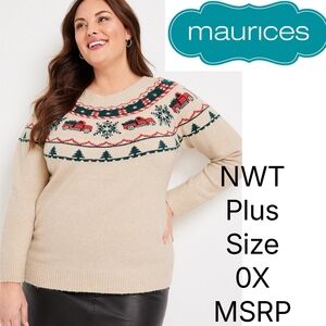 NWT Maurices Christmas / Holiday Truck Fair Isle Sweater Plus Size 0X